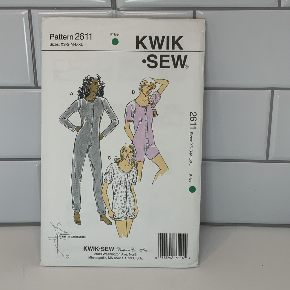 Kwik Sew‎ Pattern 2611 Misses' Sleepwear Rompers Short Long Sleeves XS-XL VTG UC